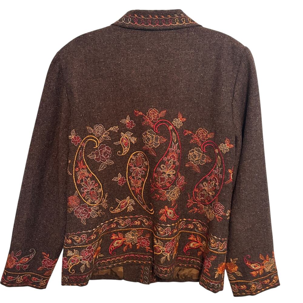 Coldwater Creek Embroidered Tweed Blazer Womens Medium Brown Paisley Wool Blend - Picture 5 of 9